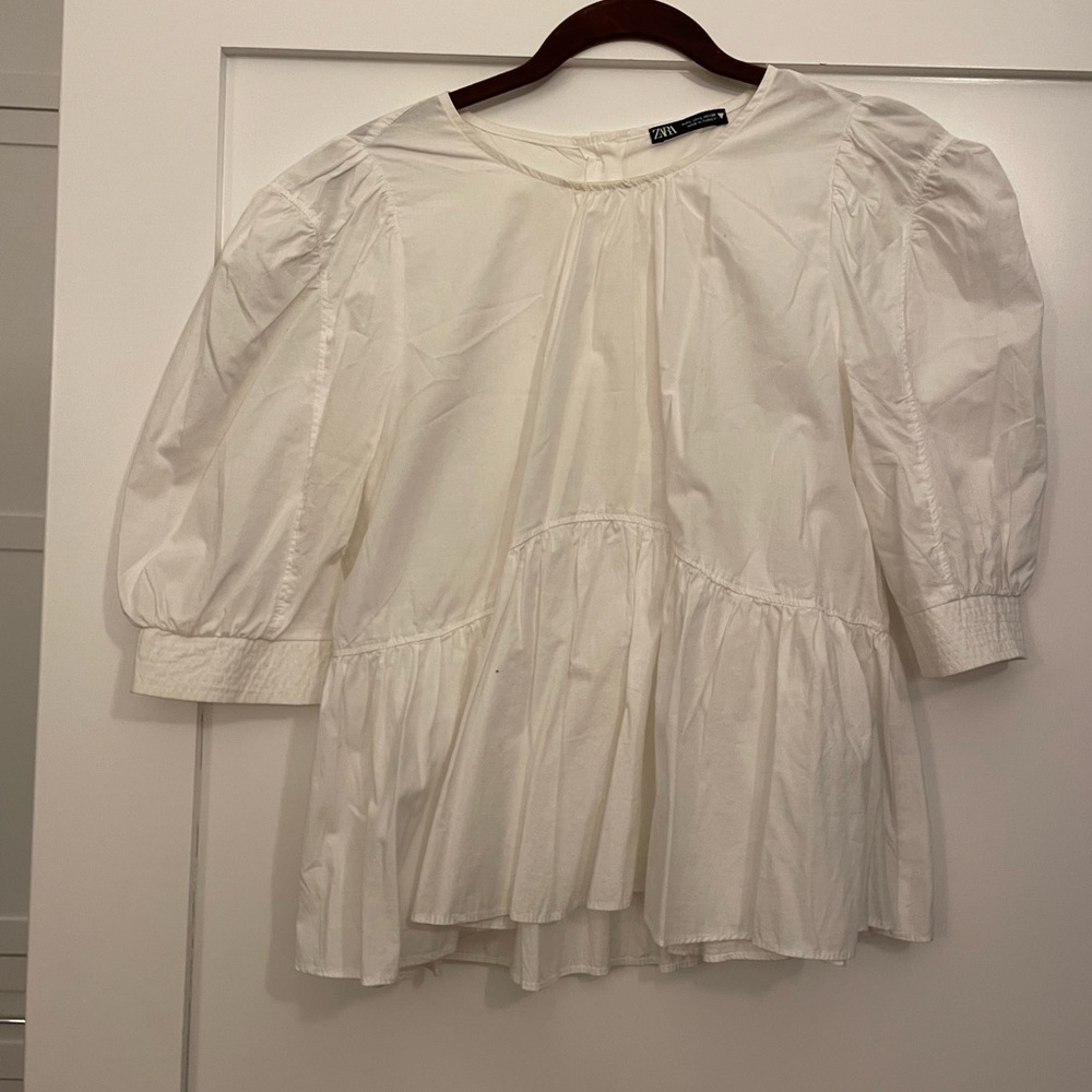 Zara White Puff Sleeve Blouse